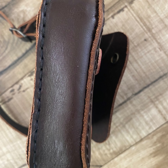 African Handmade Brown Leather Crossbody Bag with Colorful Leather Accent - Picture 7 of 12